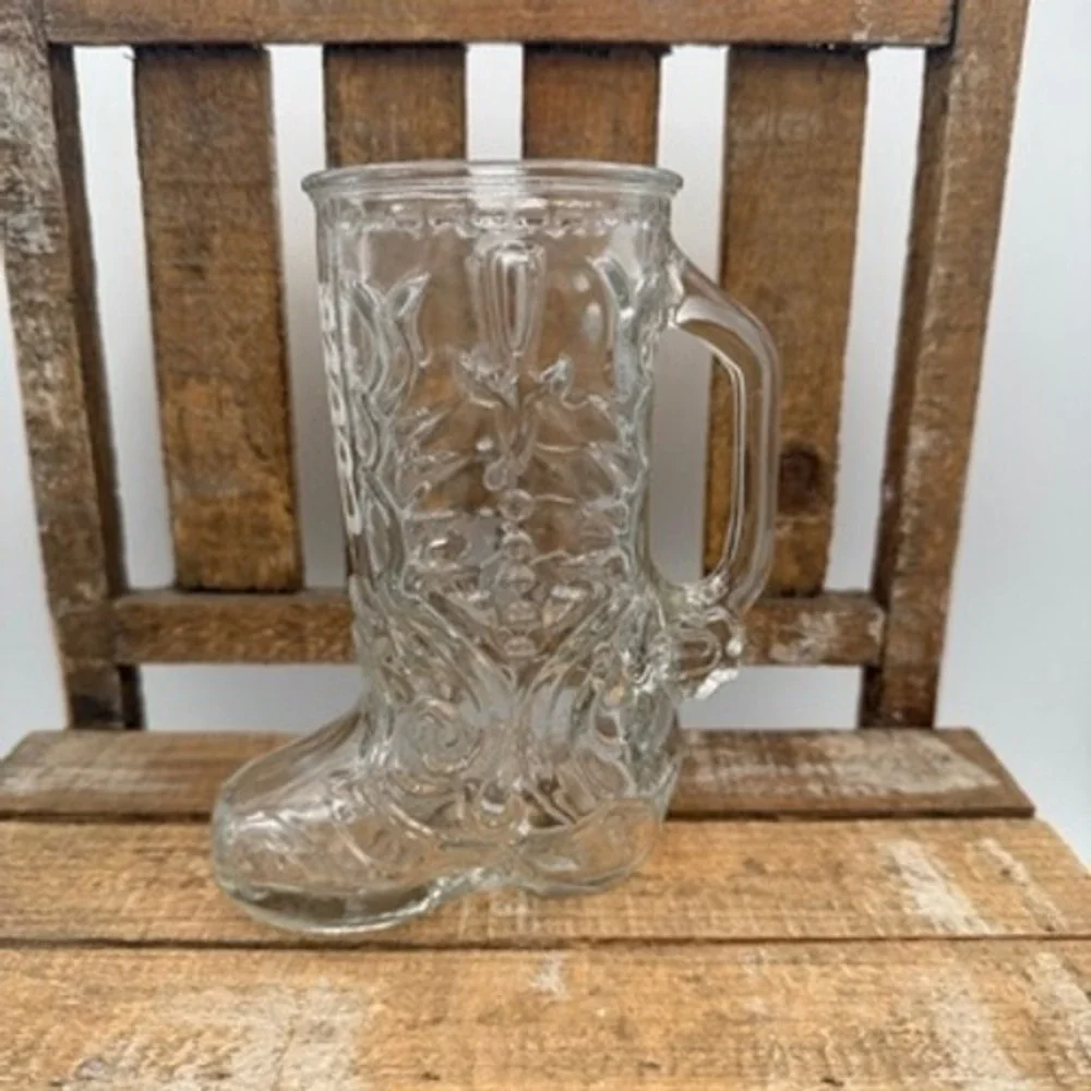 Coors Beer Mug Set of 2 Clear Glass Cowboy Boot Excellent Western Barware